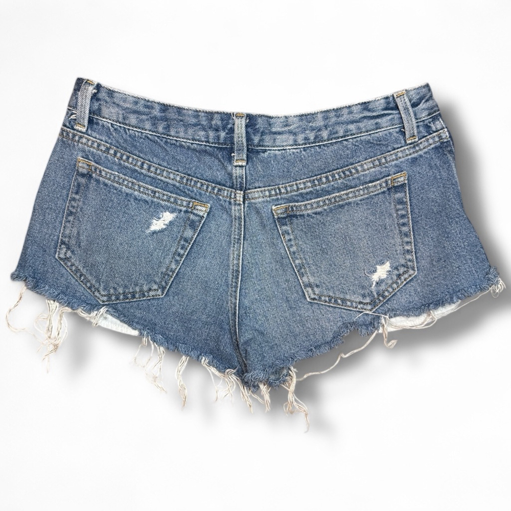 Women's Topshop Petite Blue Distressed Jean Shorts Size 4 - Picture 3 of 3
